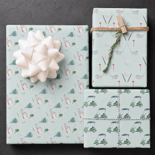 Golfschläger und Golfwagen Geschenkpapier Set