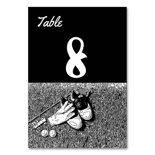 Golfschuhe und Golfball, schwarz und weiß Tischnummer (Vorderseite)