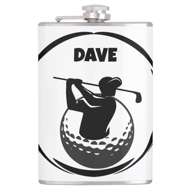 Golfschwung des Mannes & Golfball Flachmann (Vorderseite)