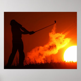 Golfspielen bei Sonnenuntergang Poster