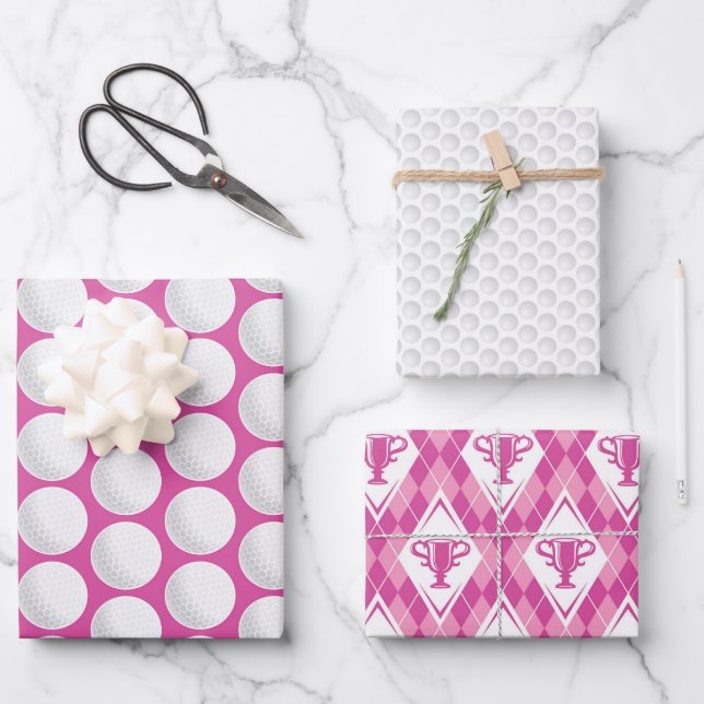 Golfspielen Pink Preppy Ladys Golf Ball Trophäe Sp Geschenkpapier Set (Vorderseite)