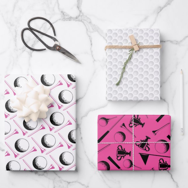 Golfspielen Pink Preppy Ladys Golf Balls T-Shirts  Geschenkpapier Set (Vorderseite)