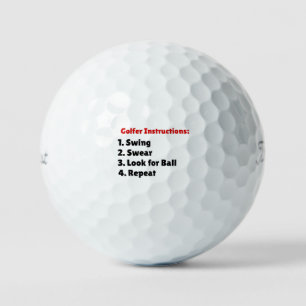 Golfspieler Anweisungen 1. Schwingen 2. Fluchen 3. Golfball