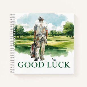 Golfspieler auf der Fairway mit dem Text Viel Glüc Notizbuch