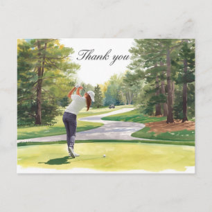 Golfspieler auf Golfplatz-Aquarell-Dankeskarten Postkarte