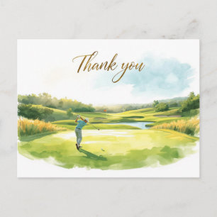 Golfspieler auf Golfplatz-Aquarell-Dankeskarten Postkarte