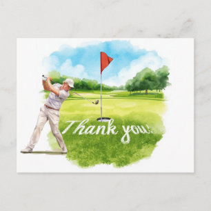 Golfspieler auf Golfplatz-Aquarell-Dankeskarten Postkarte