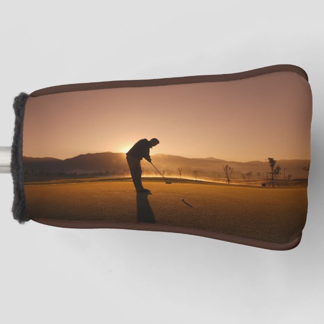 Golfspieler bei Sonnenuntergang Putter Golf Head C Golf Headcover (Vorderseite)