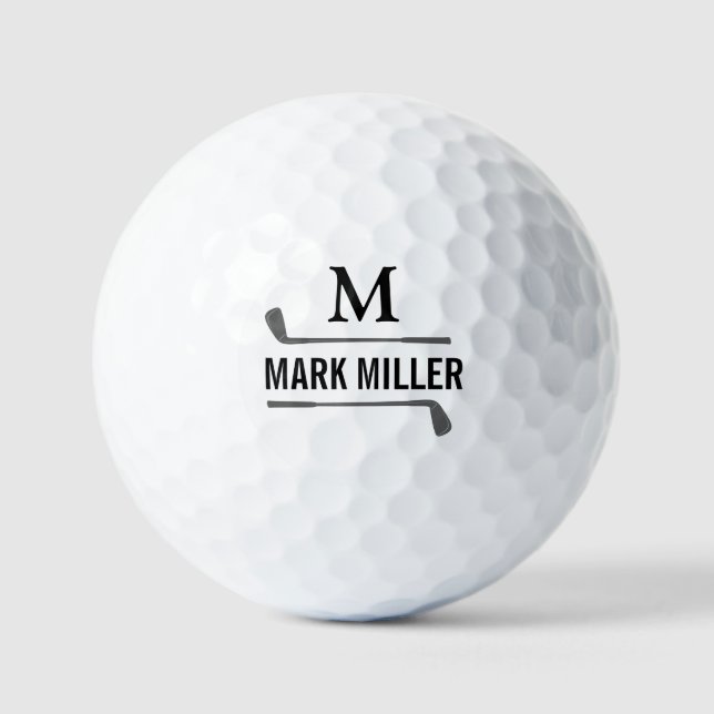 Golfspieler Benutzerdefiniertes B&W-Monogramm Golfball (Vorderseite)