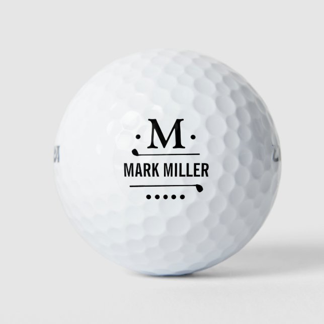 Golfspieler Cool & Custom Black Monogramm Golfball (Vorderseite)