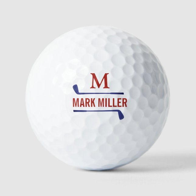Golfspieler Cool Custom Ziegelrotes Monogramm Golfball (Vorderseite)