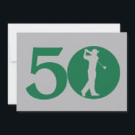 Golfspieler-Golf-Grün-Grau-50. Einladung<br><div class="desc">Sie können den ganzen Text auf dieser themed Geburtstags-Party Einladung des 50. Golfs personifizieren. Sie können den Text und die Zahl auf der Front ändern und dieses für einen 40., 60., 70. oder einen anderen Geburtstag verwenden. Die Ausrüstungsbeschreibungen eine Silhouette eines Golfspielers, der einen Verein gemacht, um wie das null...</div>