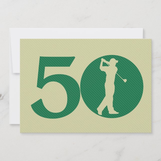 Golfspieler-Golf-Grün-kakifarbige 50. Einladung (Vorderseite)