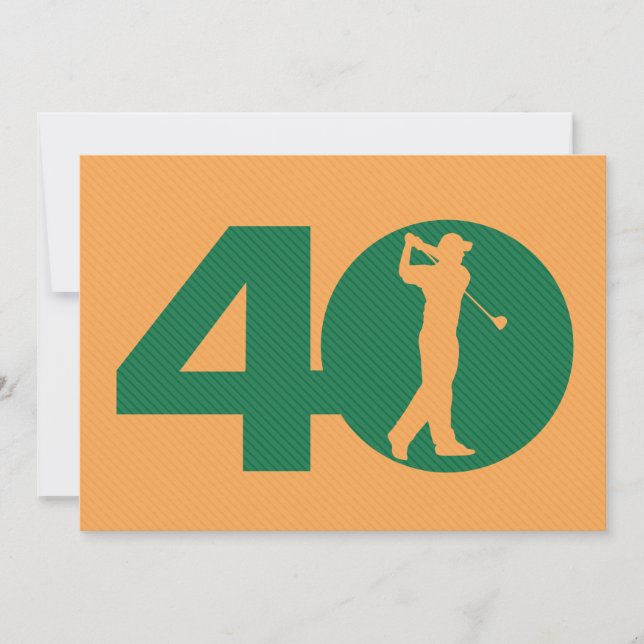 Golfspieler-Golf-Grün-Orangen-40. Einladung (Vorderseite)
