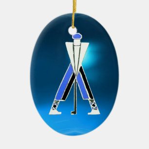 GOLFSPIELER, GOLFER BLAUE SAPPHIRE MONOGRAM KERAMIK ORNAMENT