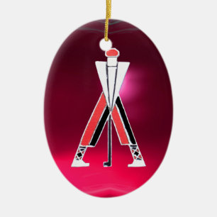 GOLFSPIELER, GOLFER ROT PINK RUBY MONOGRAM KERAMIKORNAMENT