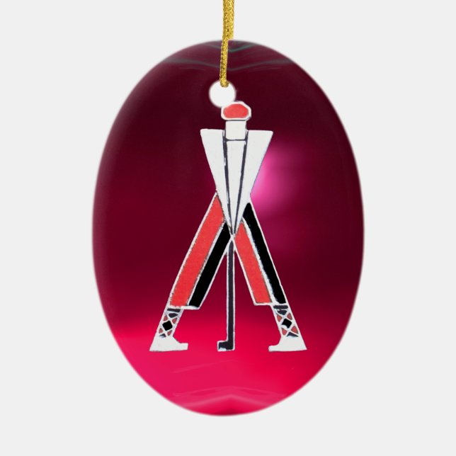 GOLFSPIELER, GOLFER ROT PINK RUBY MONOGRAM KERAMIKORNAMENT (Vorne)