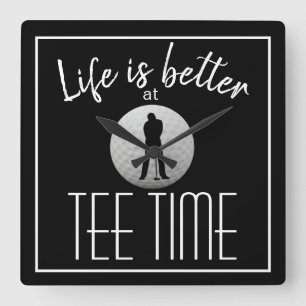 Golfspieler Golfplatz Tee-Zeit Schwarz Weiß Quadratische Wanduhr