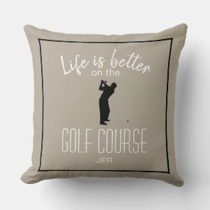 Golfspieler Golfplatz Zitat Monogramm Beige Schwar Kissen