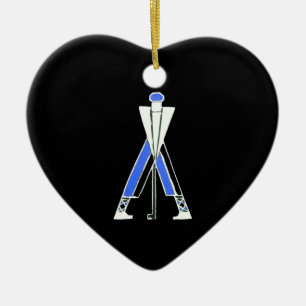 GOLFSPIELER, GOLFROTES HERZMONOGRAMM KERAMIKORNAMENT