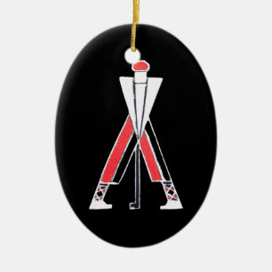 GOLFSPIELER, GOLFSCHWARZ, ROTES RUBY-MONOGRAMM KERAMIK ORNAMENT