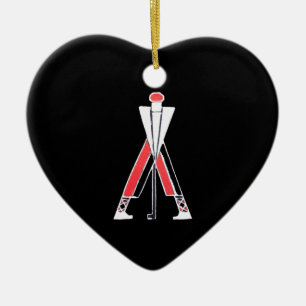 GOLFSPIELER, GOLFSCHWARZ, ROTES RUBY-MONOGRAMM KERAMIKORNAMENT