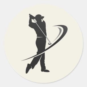 Golfspieler Golfspiel Golf-Silhouette Schwarz Weiß Runder Aufkleber