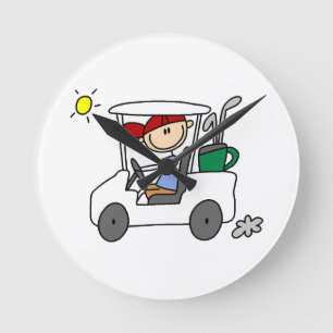 Golfspieler im Golfwagen Runde Wanduhr