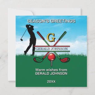 Golfspieler individuelles Weihnachts-Monogramm-Des Feiertagskarte