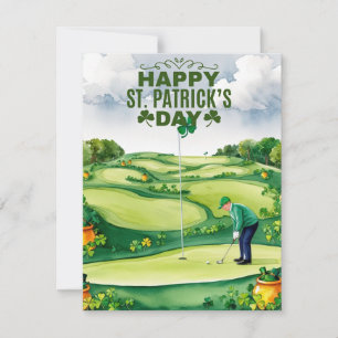 Golfspieler mit Bier und Kleeblatt am St. Patrick' Feiertagskarte