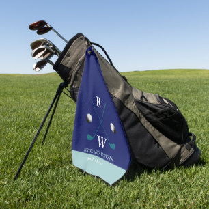 Golfspieler Name, Clubs & Bälle stilvoll BLUE Golfhandtuch