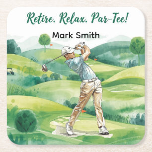 Golfspieler-Renteneintritts- Abschlagparty Golfen  Rechteckiger Pappuntersetzer