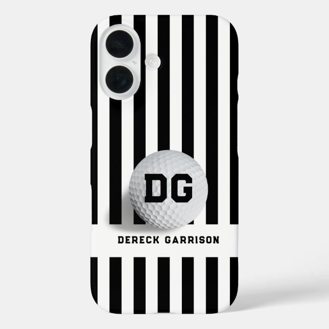 Golfspieler | Schwarze Initialen iPhone 16 Hülle (Rückseite)