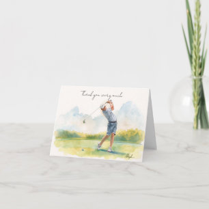 Golfspieler spielt auf dem Golfplatz Dankeskarte