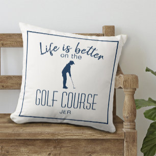 Golfspieler Sport Zitat Monogramm Weiß & Blau Kissen