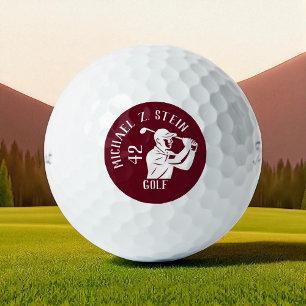 Golfspieler-Symbol, Name und Alter tiefrot Golfball