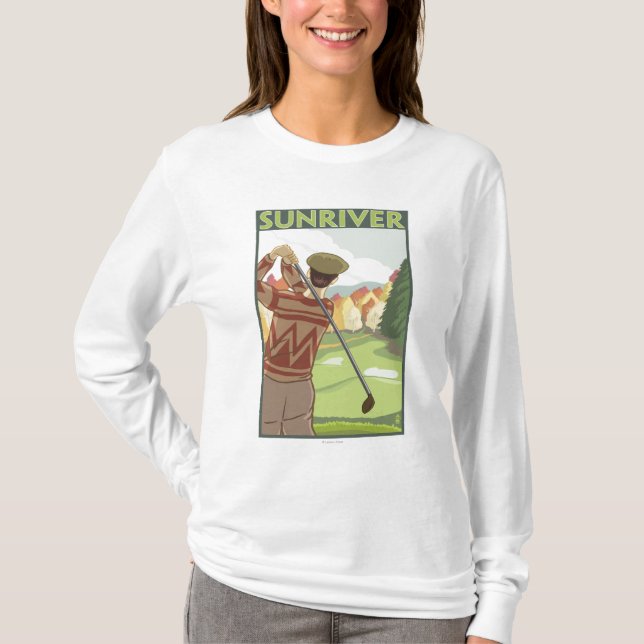 Golfspieler-Szene - Sun-Fluss, Oregon T-Shirt (Vorderseite)
