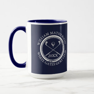 Golfspieler und Club Name Datum Navy Blau Tasse