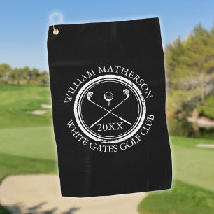 Golfspieler- und Klubname Datum in Schwarzweiß Golfhandtuch