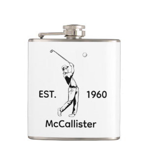 Golfspieler und Personalisierter Name und Jahr Flachmann