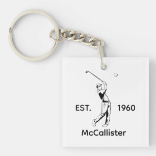 Golfspieler und Personalisierter Name und Jahr Schlüsselanhänger