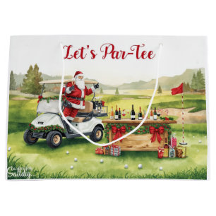 Golfspieler Weihnachtsmann auf Golfplatz Weihnacht Große Geschenktüte
