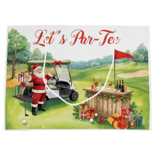 Golfspieler Weihnachtsmann auf Golfplatz Weihnacht Große Geschenktüte