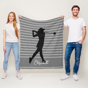 Golfspielerinnen-Silhouette Monogramm Name Grau Sc Fleecedecke