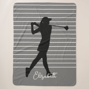 Golfspielerinnen-Silhouette Monogramm Name Schwarz Sherpadecke