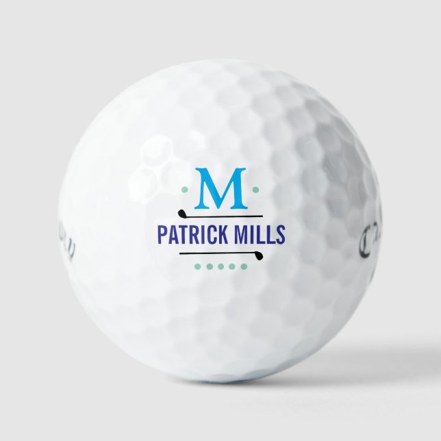 Golfspielern Custom Blue Mit Monogramm Golfball (Vorderseite)