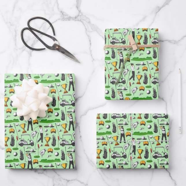 Golfsportsymbole für Männer Grün Geschenkpapier Set (Vorderseite)