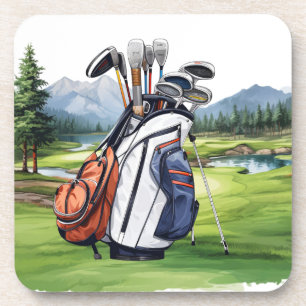 Golftasche auf dem Golfplatz Aquarell Getränkeuntersetzer