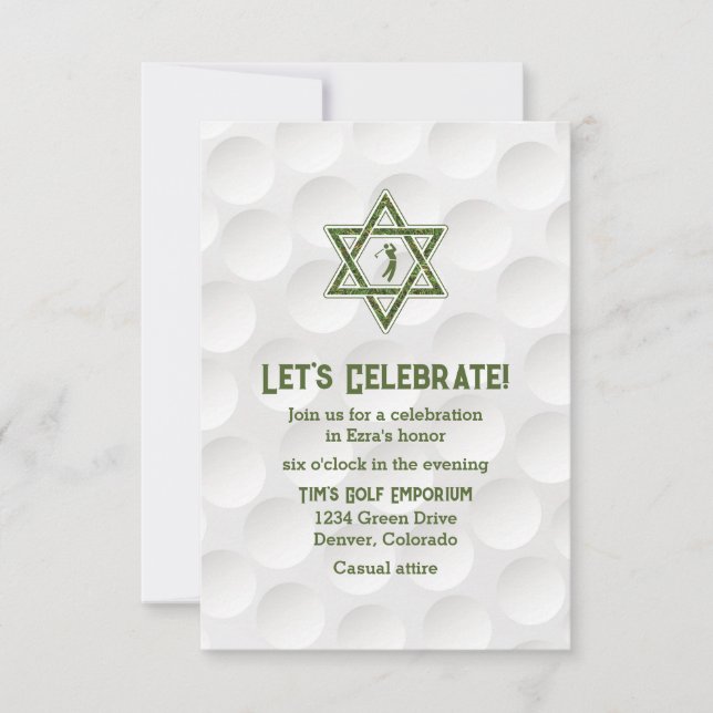 Golfthema Golf Bar Mitzvah Empfang laden Einladung (Vorderseite)