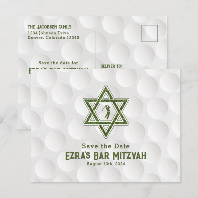 Golfthema Golf Bar Mitzvah Save the Date Postkarte (Vorne/Hinten)